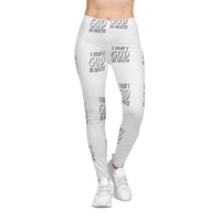 Trust God Always Women's Casual Leggings, White & Black-KVOM; KVOM Christian Clothing; #1 Christian Clothing Store in the Nation