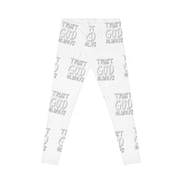 Trust God Always Women's Casual Leggings, White, Grey-KVOM; KVOM Christian Clothing; #1 Christian Clothing Store in the Nation