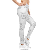 Trust God Always Women's Casual Leggings, White, Grey-KVOM; KVOM Christian Clothing; #1 Christian Clothing Store in the Nation