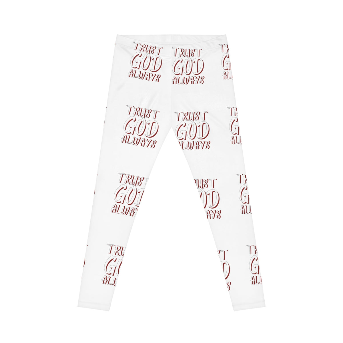 Trust God Always Women's Casual Leggings, White & Red-KVOM; KVOM Christian Clothing; #1 Christian Clothing Store in the Nation