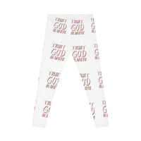 Trust God Always Women's Casual Leggings, White & Red-KVOM; KVOM Christian Clothing; #1 Christian Clothing Store in the Nation