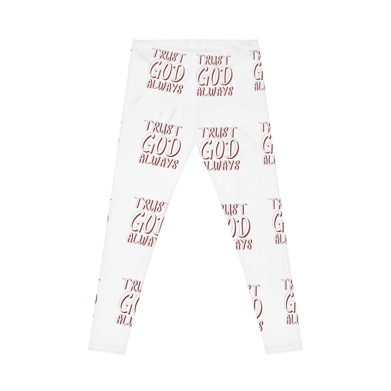 Trust God Always Women's Casual Leggings, White & Red-KVOM; KVOM Christian Clothing; #1 Christian Clothing Store in the Nation