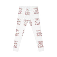 Trust God Always Women's Casual Leggings, White & Red-KVOM; KVOM Christian Clothing; #1 Christian Clothing Store in the Nation