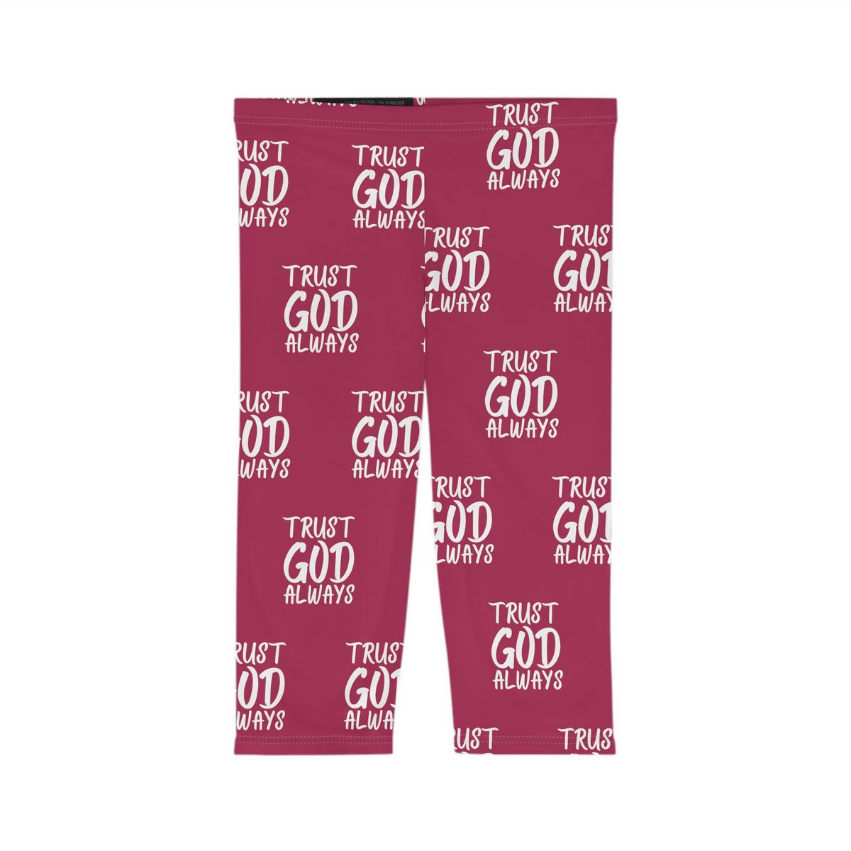 Trust God Always Women’s Mid-Length Leggings, Berry-KVOM; KVOM Christian Clothing; #1 Christian Clothing Store in the Nation