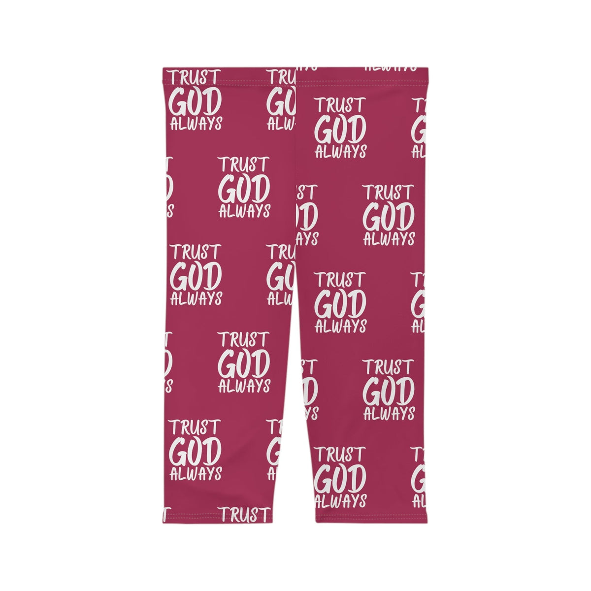 Trust God Always Women’s Mid-Length Leggings, Berry-KVOM; KVOM Christian Clothing; #1 Christian Clothing Store in the Nation