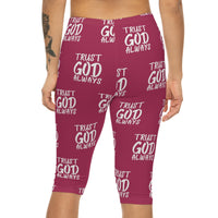 Trust God Always Women’s Mid-Length Leggings, Berry-KVOM; KVOM Christian Clothing; #1 Christian Clothing Store in the Nation