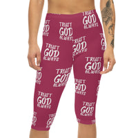 Trust God Always Women’s Mid-Length Leggings, Berry-KVOM; KVOM Christian Clothing; #1 Christian Clothing Store in the Nation