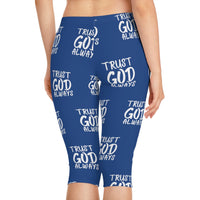 Trust God Always Women's Mid-Length Leggings, Royal Blue-KVOM; KVOM Christian Clothing; #1 Christian Clothing Store in the Nation