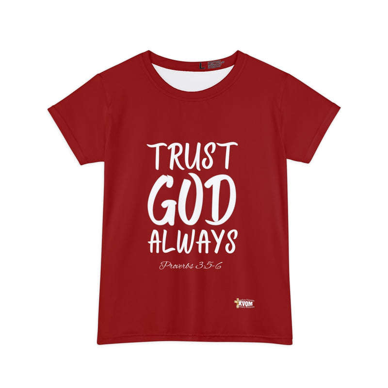 Trust God Always Women's Short Sleeve Shirt, Red-KVOM; KVOM Christian Clothing; #1 Christian Clothing Store in the Nation