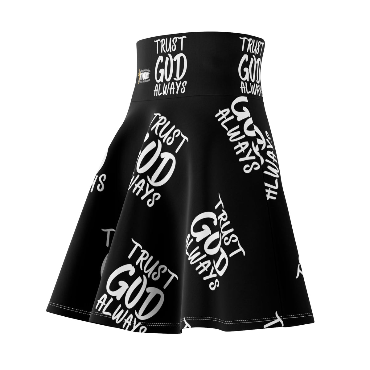 Trust God Always Women's Skater Skirt, Black-KVOM; KVOM Christian Clothing; #1 Christian Clothing Store in the Nation