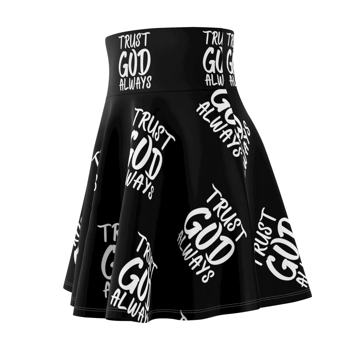 Trust God Always Women's Skater Skirt, Black-KVOM; KVOM Christian Clothing; #1 Christian Clothing Store in the Nation