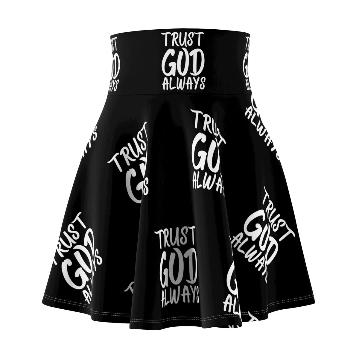 Trust God Always Women's Skater Skirt, Black-KVOM; KVOM Christian Clothing; #1 Christian Clothing Store in the Nation