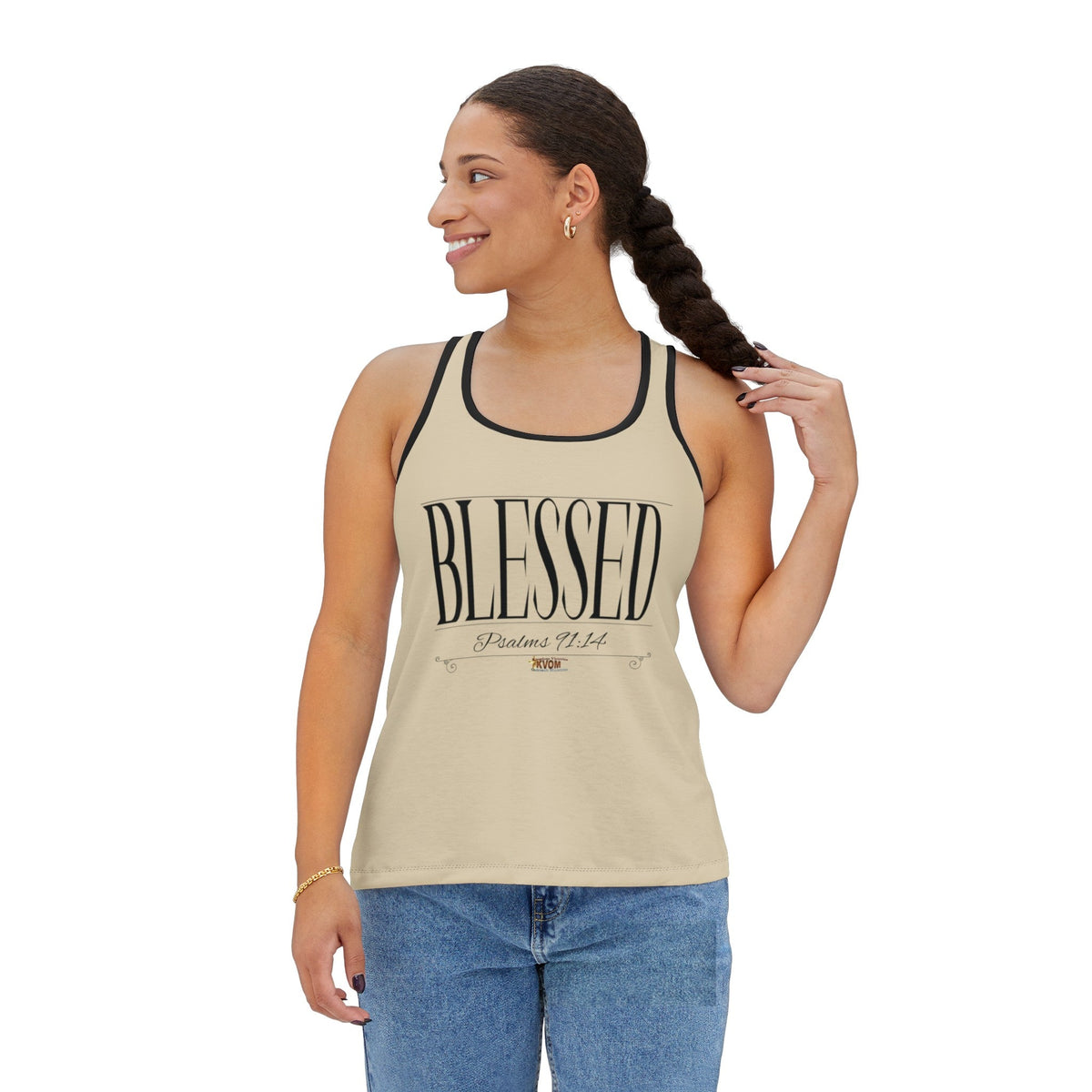 Unisex BLESSED "Stretched" Series Racerback Tank, Khaki-KVOM