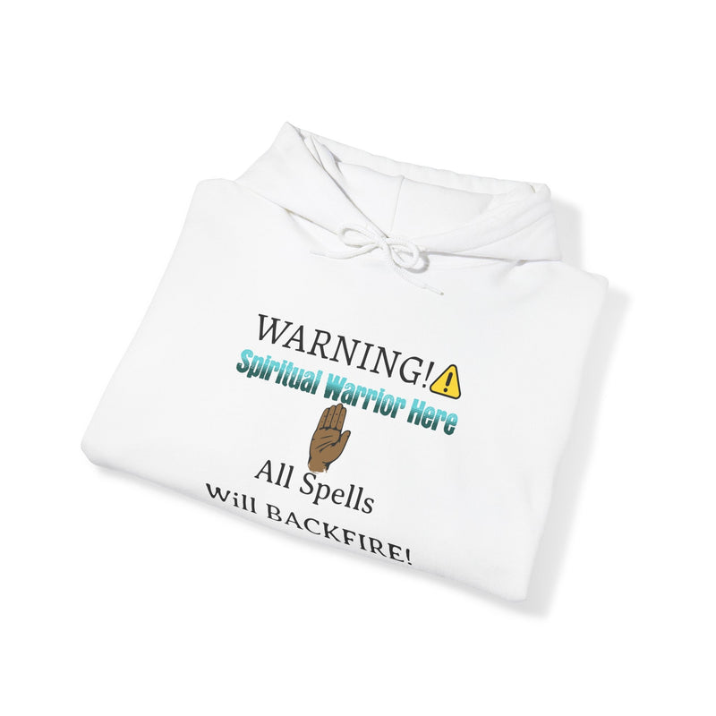 WARNING: Spiritual Warrior Here Unisex Heavy Blend™ Hoodie, White-KVOM