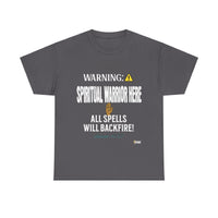 WARNING: Spiritual Warrior Here Unisex T-Shirt, White Print-KVOM