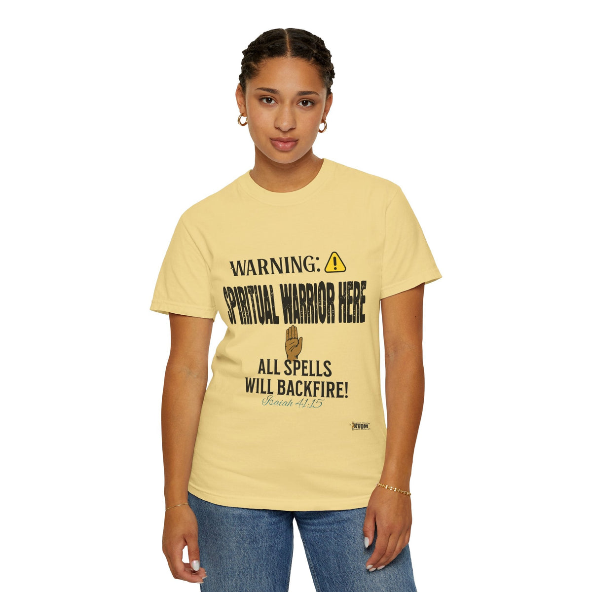 WARNING: Spiritual Warrior Here Unisex T-shirt, Black Print-KVOM