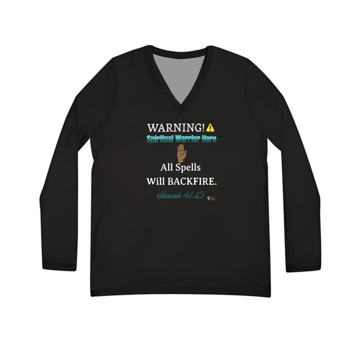 WARNING: Spiritual Warrior Here Women's Long Sleeve V-neck Shirt, Black-KVOM