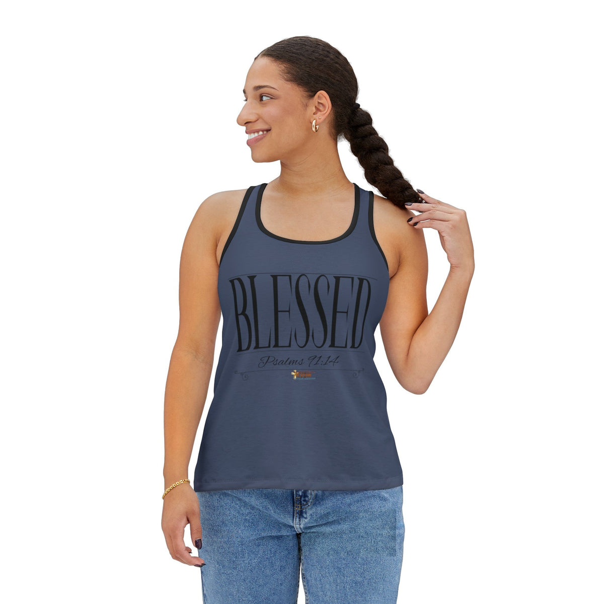 Women's BLESSED "Stretched" Series Tank Top, Indigo Blue-KVOM