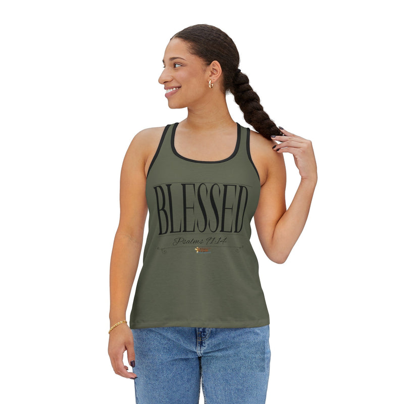 Women's BLESSED "Stretched" Series Tank Top, Military Green-KVOM