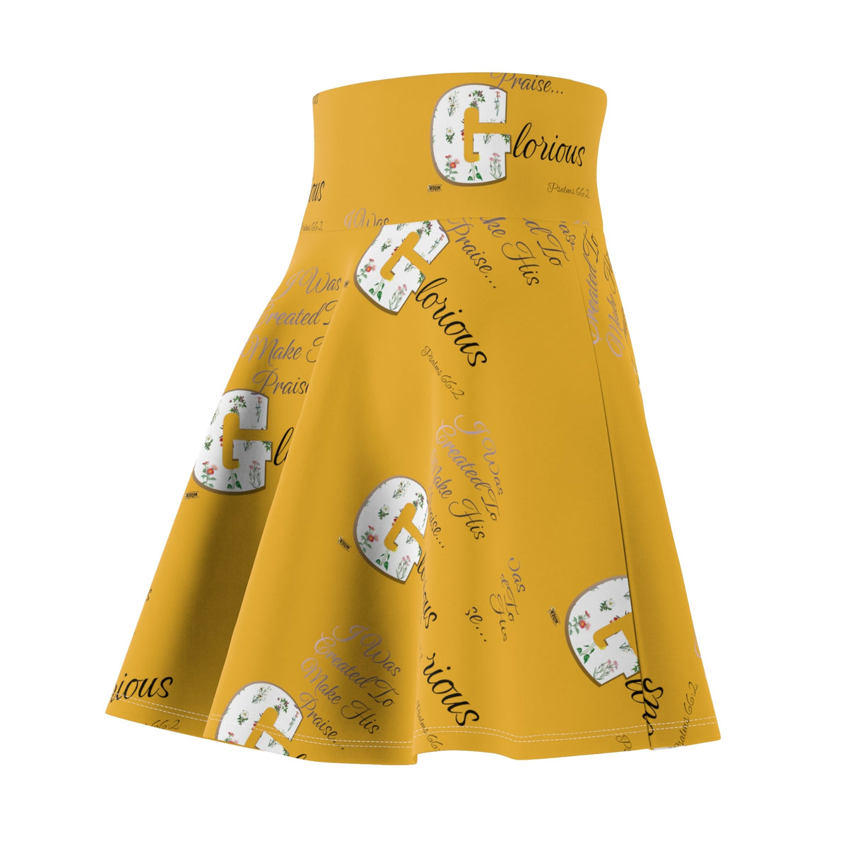 Women's Make His Praise Glorious Skater Skirt, Yellow-KVOM