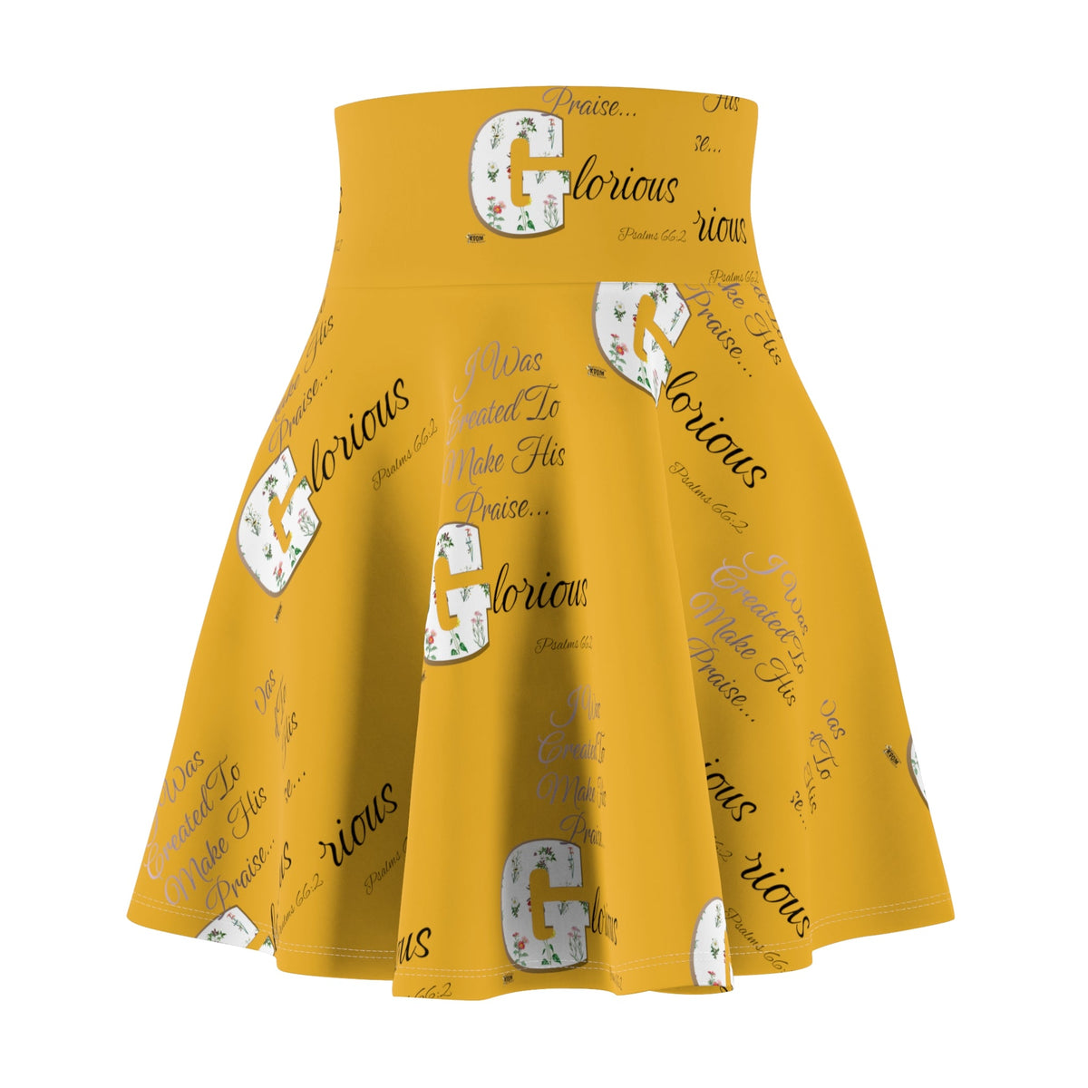 Women's Make His Praise Glorious Skater Skirt, Yellow-KVOM