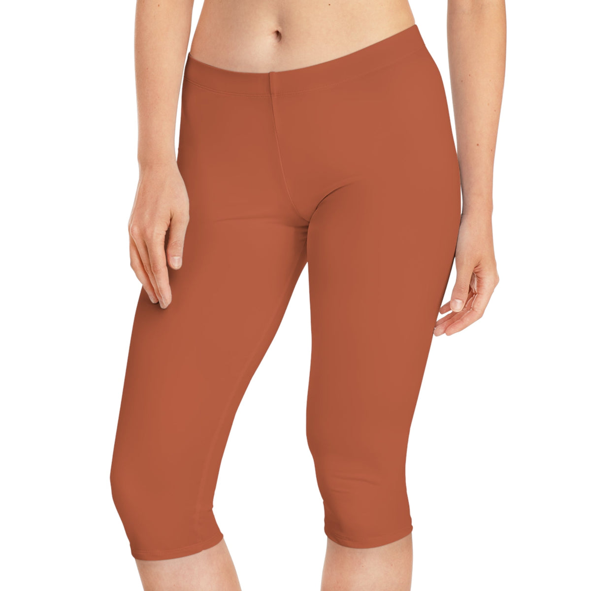 Women's Mid-Length Leggings, Burnt Orange-KVOM