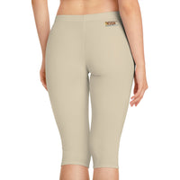 Women's Mid-Length Leggings, Khaki, Brass Logo-KVOM