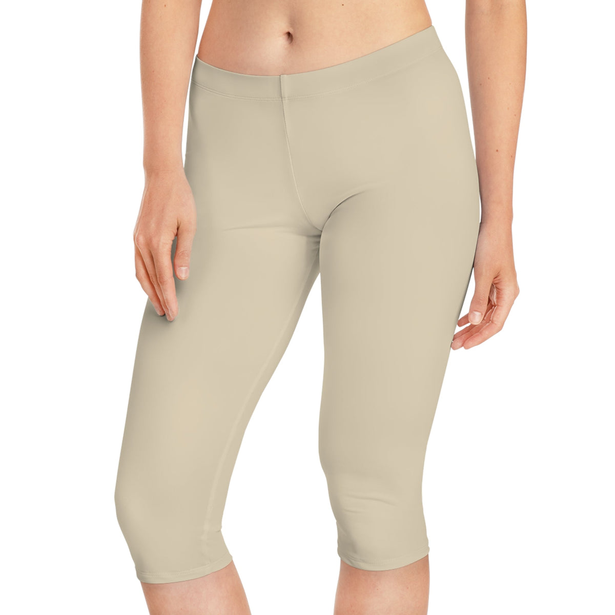 Women's Mid-Length Leggings, Khaki, Brass Logo-KVOM