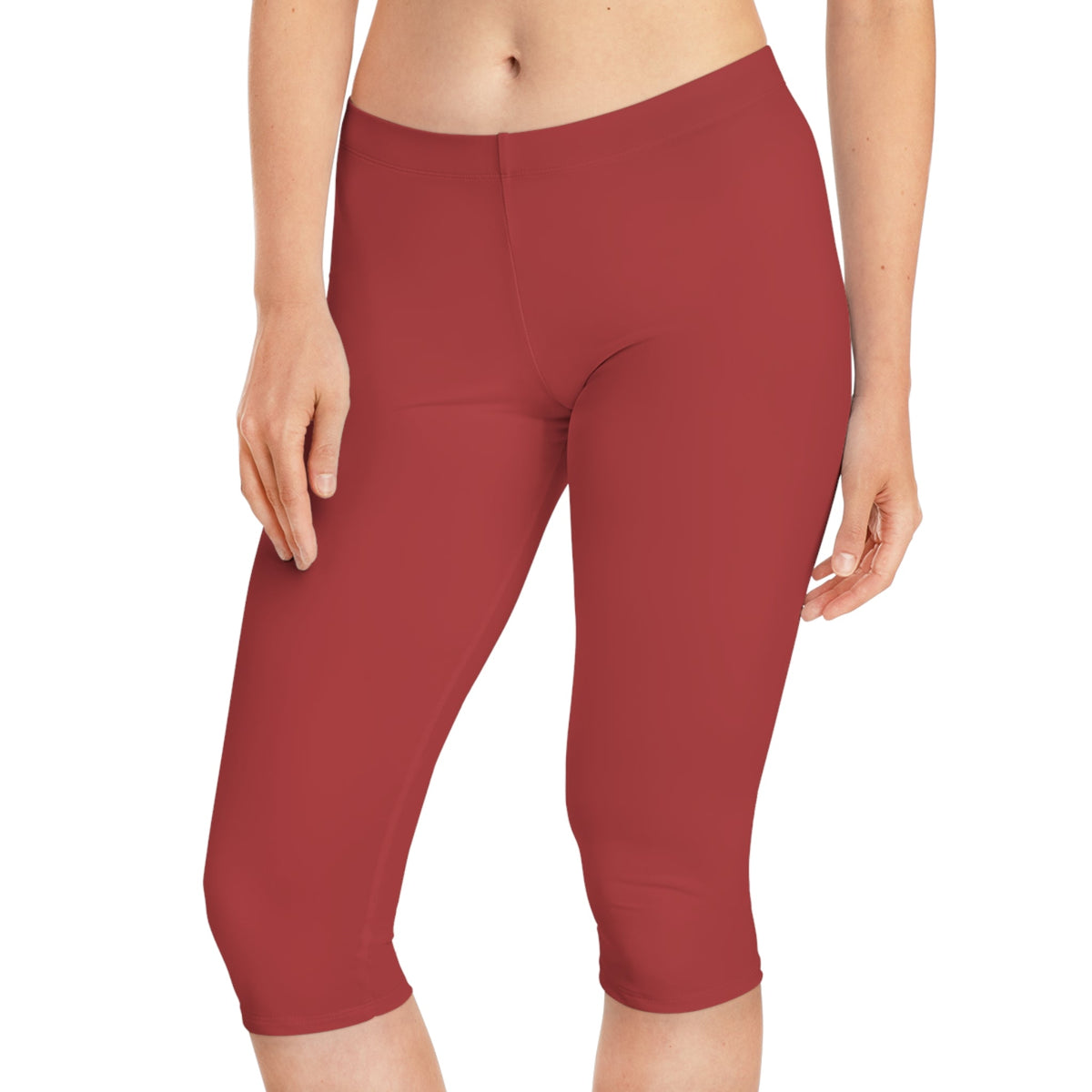 Women's Mid-Length Leggings, Red-KVOM