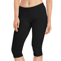 Women's Midi Leggings, Black, Brass Logo-KVOM