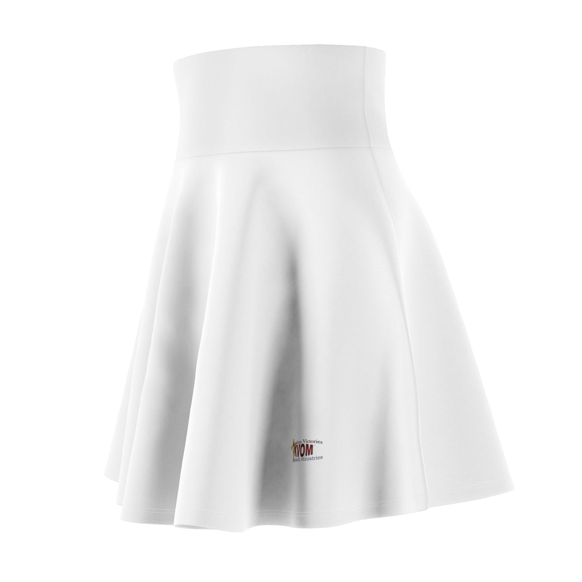 Women's Skater Skirt, White, Maroon KVOM Logo-KVOM