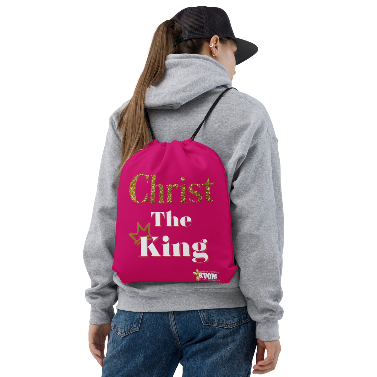 Christ The King Drawstring Bag, Deep Pink